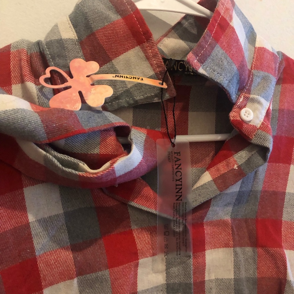 FANCYINN Red and Gray Plaid Shirt